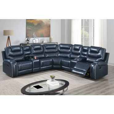 Zenobia Navy Leather Recliner Sectional