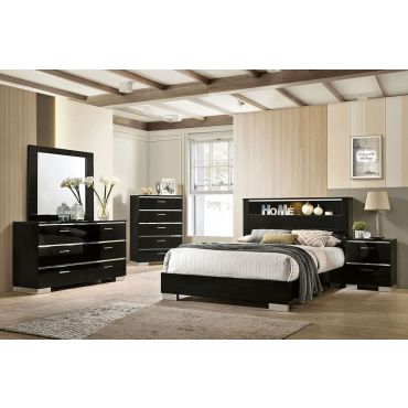 Zsolt Black Lacquer Bed With Light