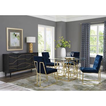 Zuri Round Dining Table Set Gold Finish