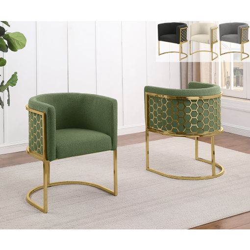 Adan Boucle Fabric Barrel Chairs Gold Frame (Set of 2)
