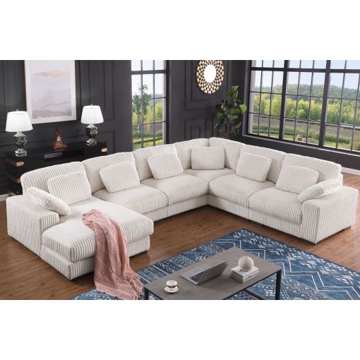 Alzire U-Shape Sectional Beige Corduroy