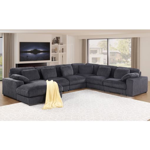 Alzire Comfy Sectional Black Corduroy