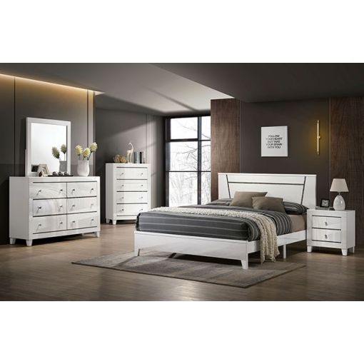 Amory White Lacquer Bed With Glitter Accents