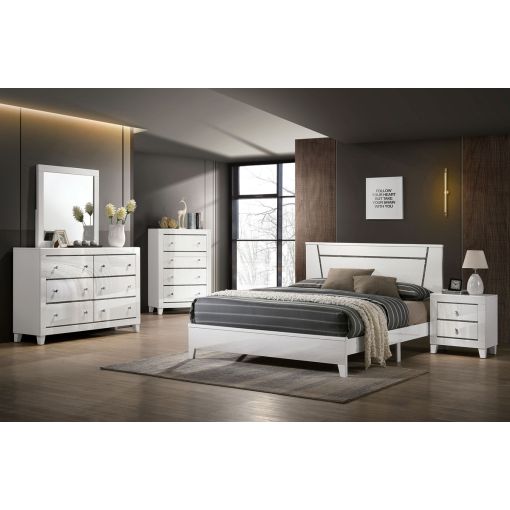 Amory White Lacquer Bed With Glitter Accents