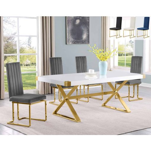 Anaya White Lacquer Dining Table Set
