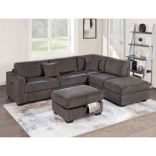 Andor Chocolate Corduroy Sectional With Ottoman