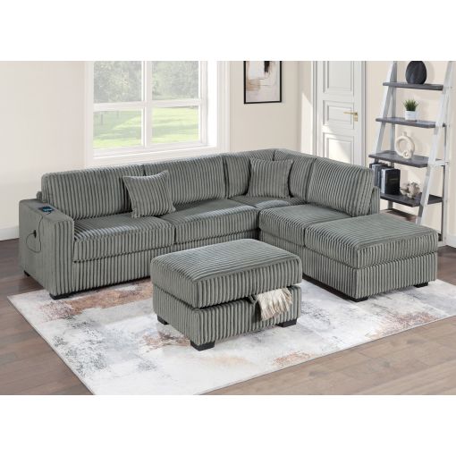 Andor Smoke Corduroy Sectional With Ottoman
