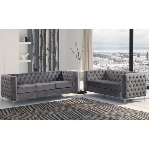 Antares Grey Velvet Chesterfield Sofa
