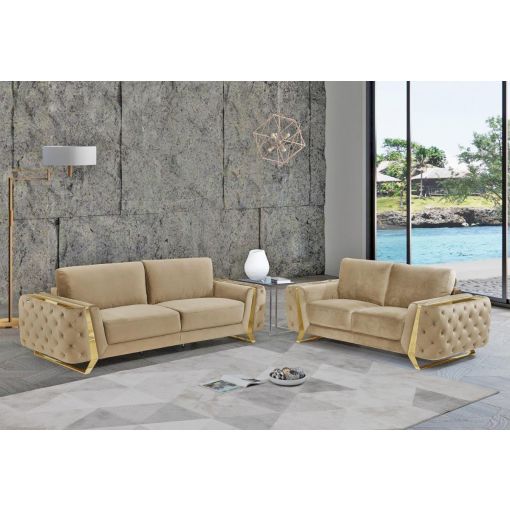 Ariana Beige Velvet Sofa Set