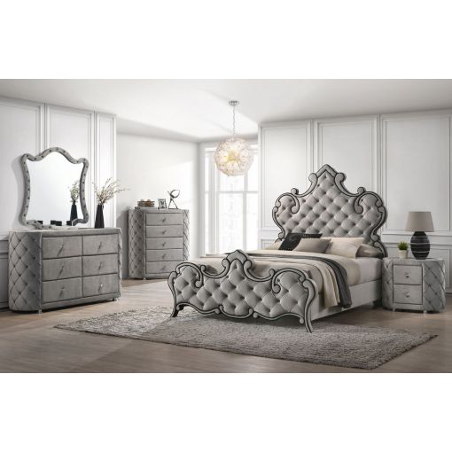 Augustine Court Grey Velvet Bedroom Set