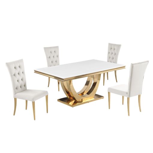 Aversa Marble Top Dining Table Gold Finish