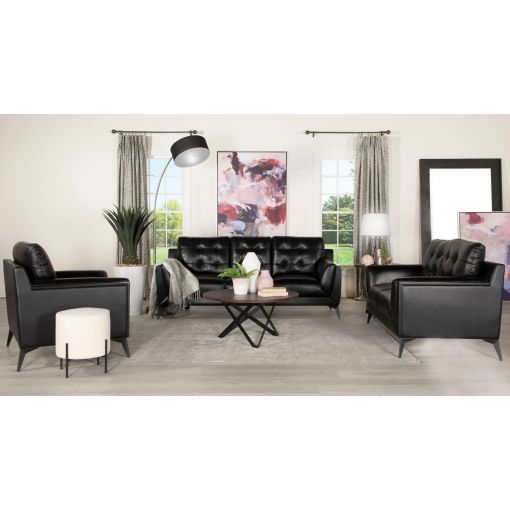 Bavaria Black Leather Sofa Set