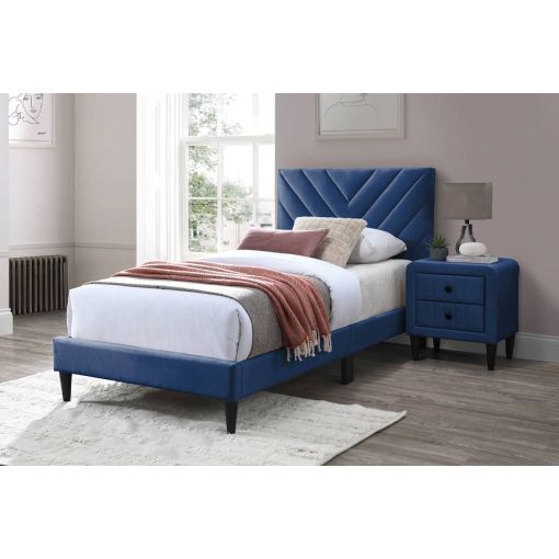 Bernal Navy Velvet Platform Bed