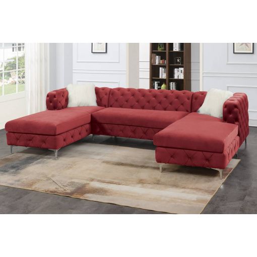 Bolton Burgundy Tufted Velvet Sectional