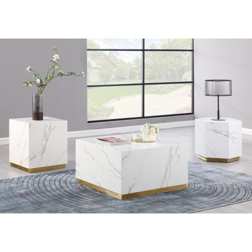 Boston white marble coffee table with gold base with end tables for interior design