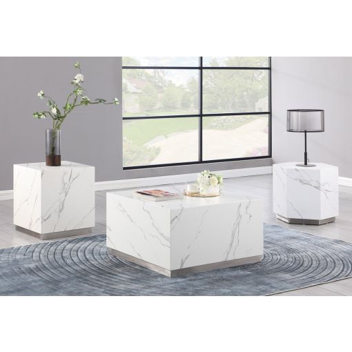 Boston White Faux Marble Coffee Table