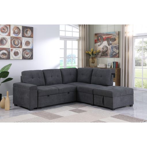 Britton Grey Sectional Sleeper With Ottoman