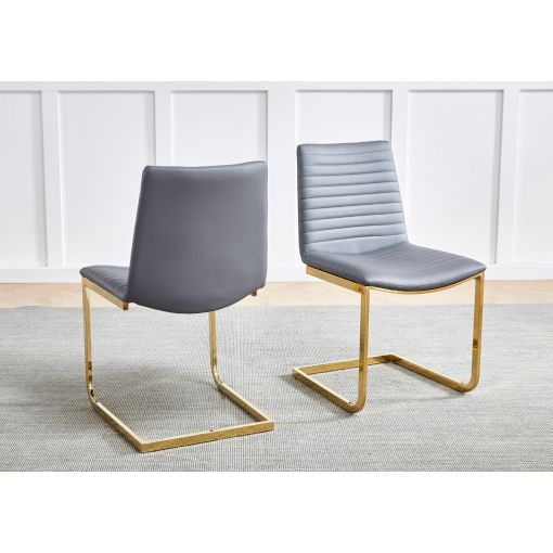 Bruce Grey Leather Dining Chairs Gold