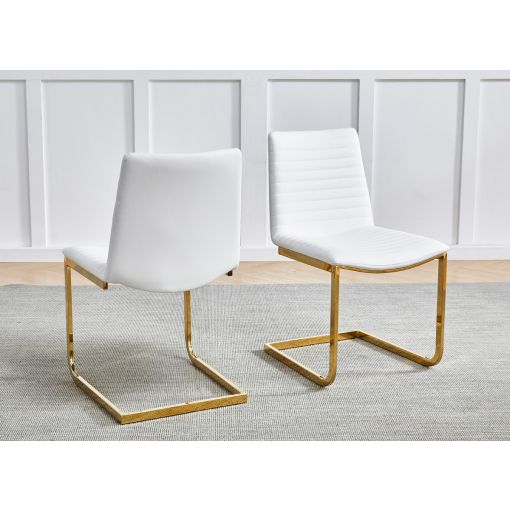 Bruce White Leather Dining Chairs Gold