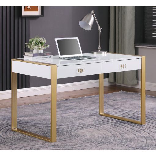 Bruno White Desk With Gold Accents
