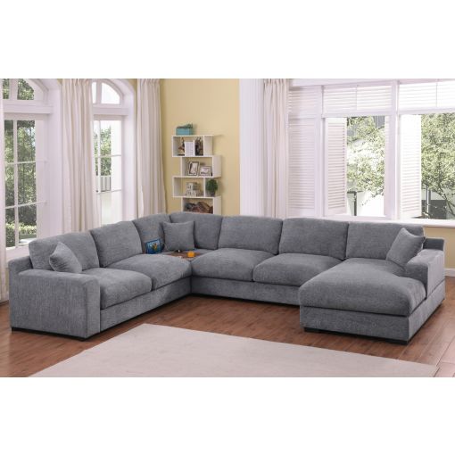 Camryn Sectional With Console Grey Chenille
