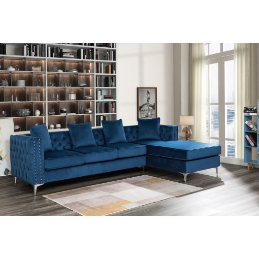 Carmon Navy Blue Velvet Sectional