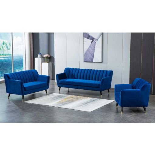 Castelo Navy Blue Velvet 3-Piece Sofa Set