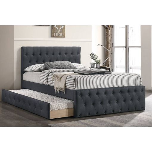 Caylee Charcoal Linen Bed With Trundle