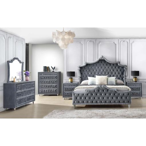 Celeste Grey Velvet French Style Bedroom Set