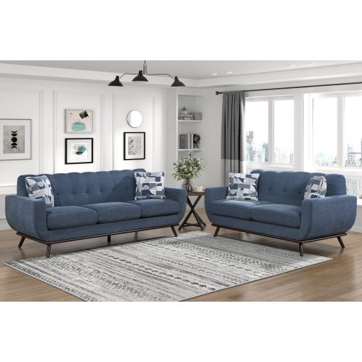 Concord Blue Chenille Sofa Set