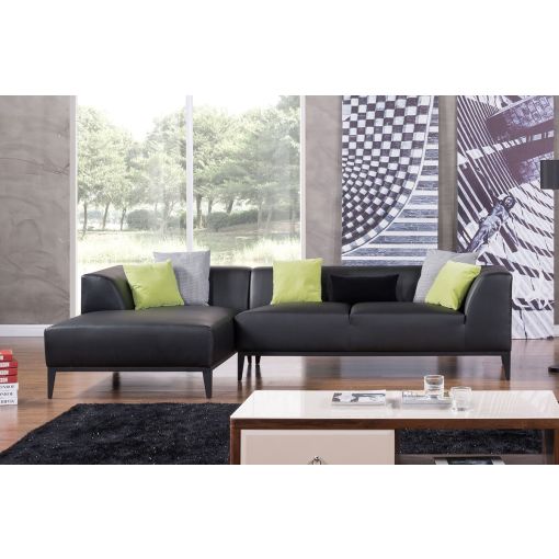 Conway Black Leather Modern Sectional
