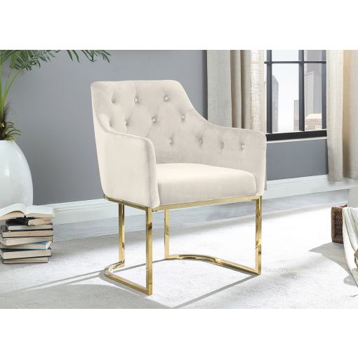 Cymone Beige Velvet Accent Chair Gold 