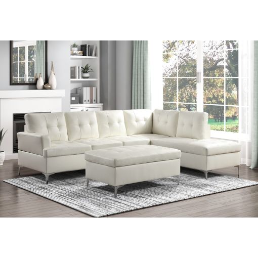 Degah White Leather Sectional Sofa Set