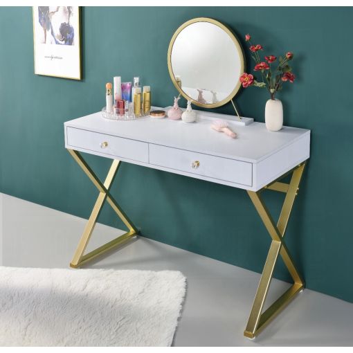 Delaney Desk With Mirror White Finish