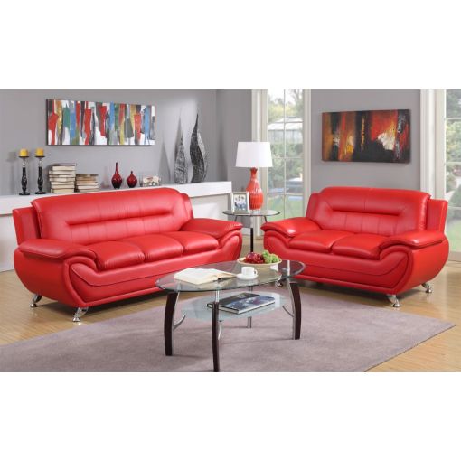 Deliah Red Leather Modern Sofa