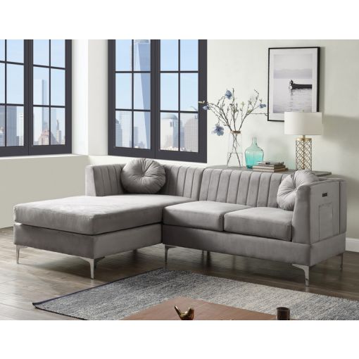 Destino Grey Velvet Reversible Sectional