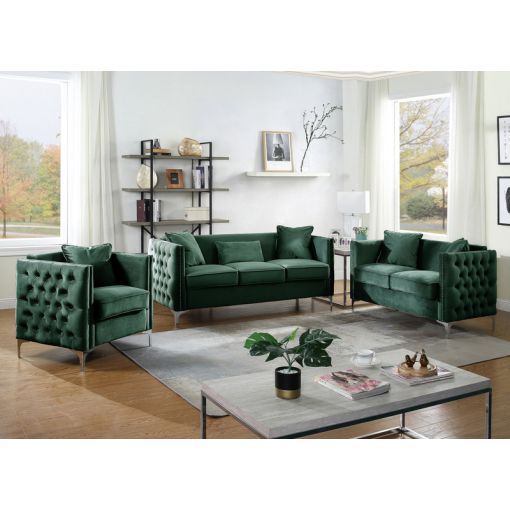 Devan Tufted Green Velvet Sofa Set