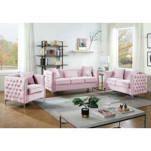 Devan Blush Pink Velvet Sofa Set