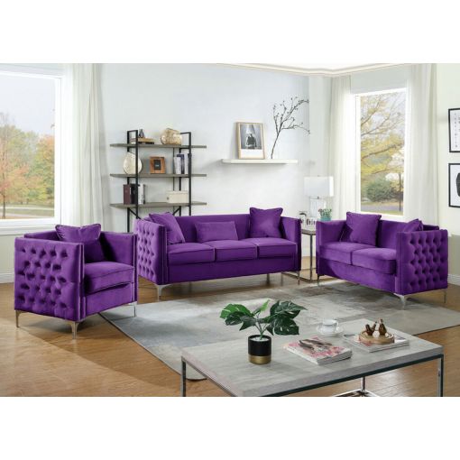 Devan Tufted Purple Velvet Sofa Set