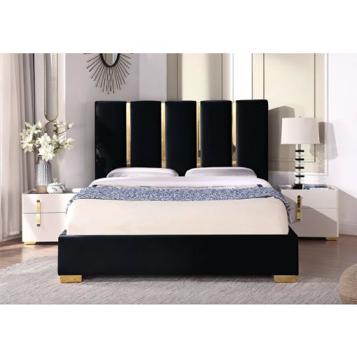 Ersilia Black Velvet Bed With Gold Accents