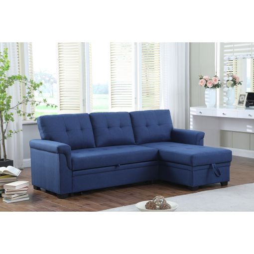 Hamar Blue Linen Sectional With Sleeper