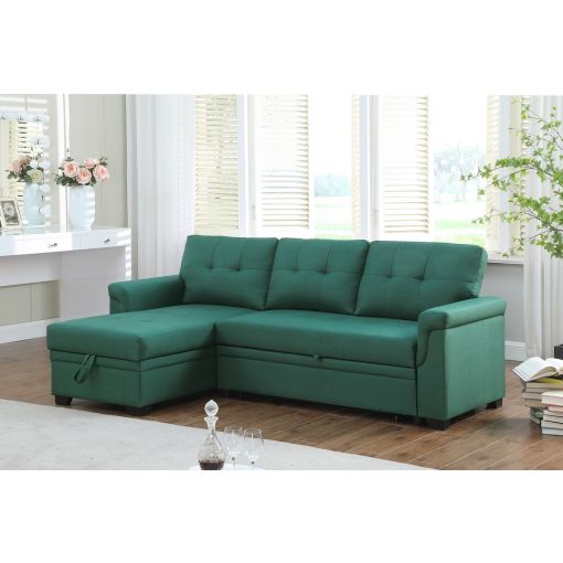 Hamar Green Linen Reversible Sleeper Sectional