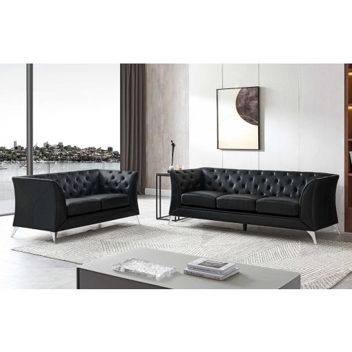 Hanover Tufted Black Leather Sofa