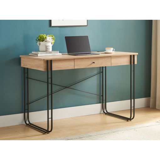 Hernan Rustic Oak Desk With Black Legs