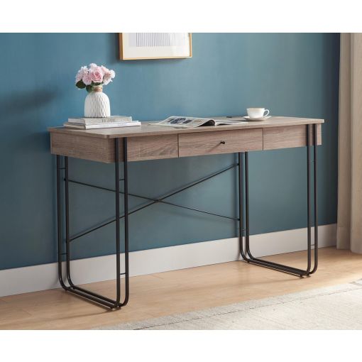 Hernan Rustic Taupe Desk With Black Legs