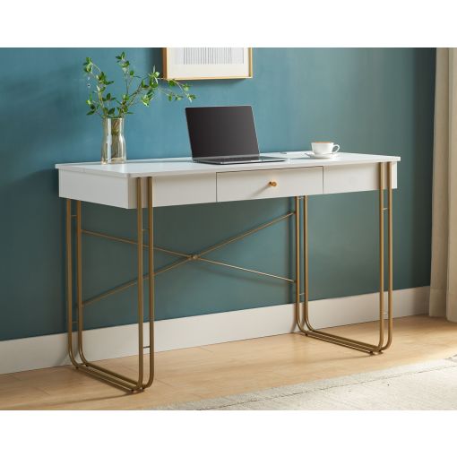 Hernan White Desk With Gold Legs
