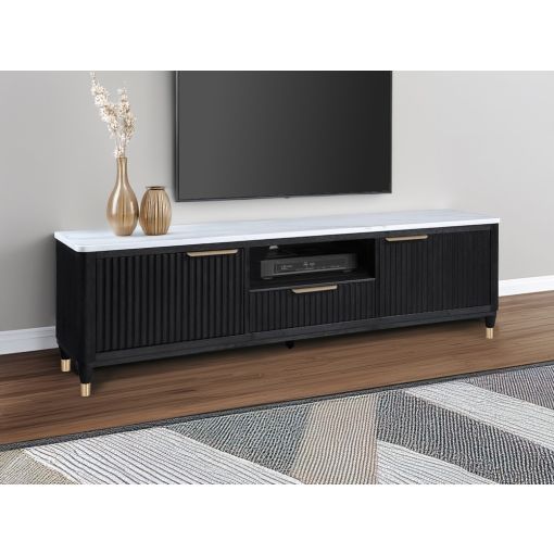 Iness Black 84-Inch TV Stand With Faux Marble Top