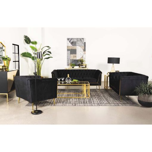 Kander Black Sofa Set With Gold Accents