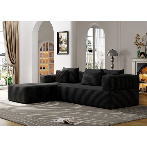 Vivacious Black Corduroy Modern Sectional