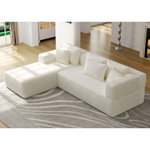Vivacious Modern Sectional White Corduroy
